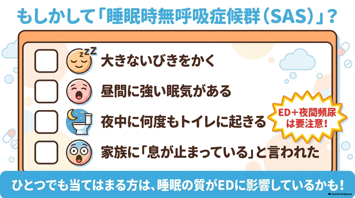 EDと睡眠時無呼吸症候群は関係する?いびき・日中の眠気がある男性へ