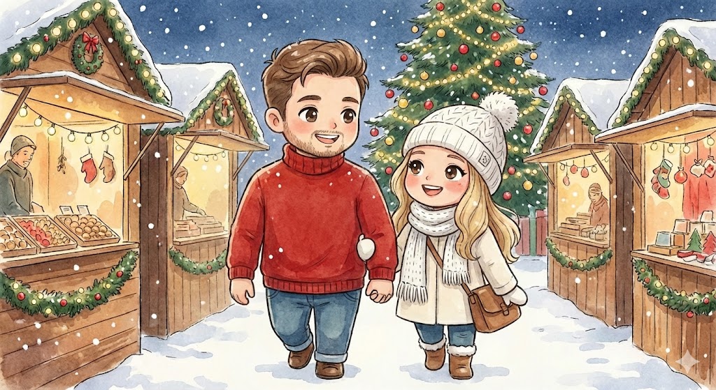 クリスマスに仲良く手をつないでいるカップル、後に性感染症になるかもしれない